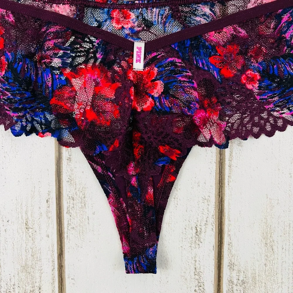VS PINK Extra Low Rise Cheekster Thong Large Tropical Print